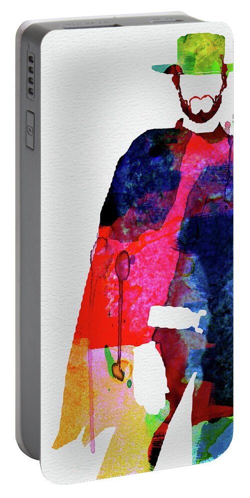 Movies Portable Battery Charger featuring the mixed media Man with no Name Watercolor by Naxart Studio