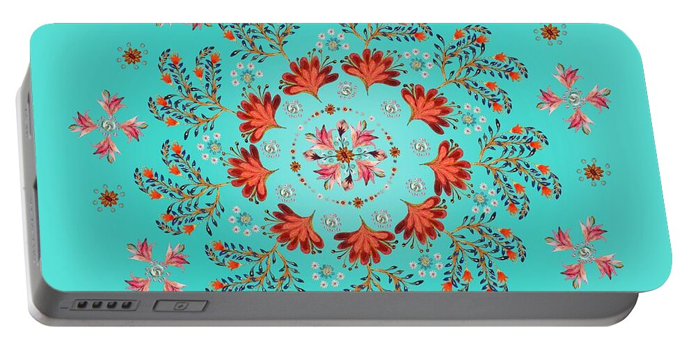 Mandala Portable Battery Charger featuring the digital art Mandala flowering series#3. Ultramarine by Elena Kotliarker