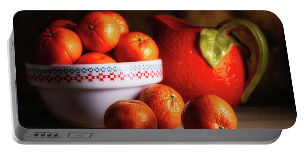 Oranges Portable Battery Charger featuring the photograph Mandarin Oranges and Orange Shaped Pitcher by Tom Mc Nemar