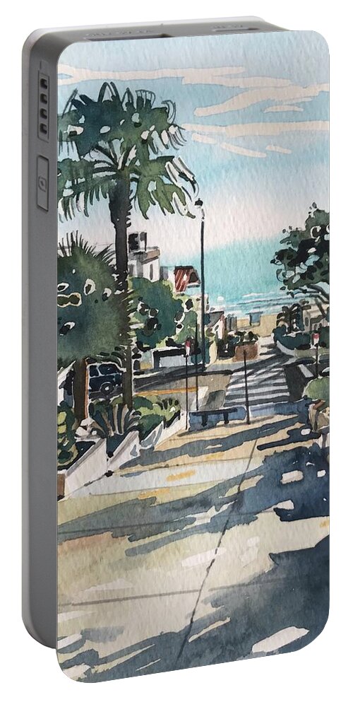 Manhattan Beach Portable Battery Charger featuring the painting Manhattan Beach #1 by Luisa Millicent