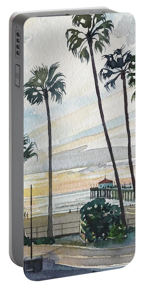 Manhattan Beach Portable Battery Charger featuring the painting Manhattan Beach #2 by Luisa Millicent