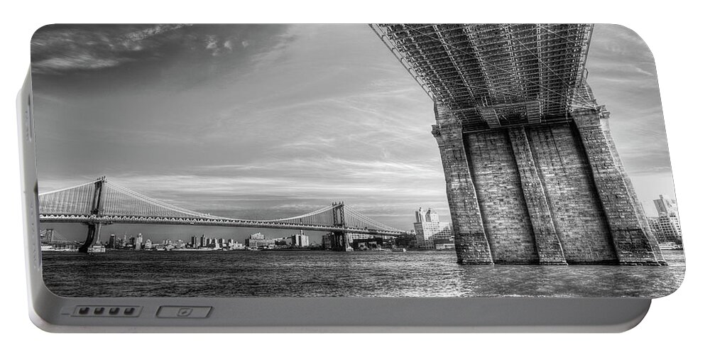 Brooklyn Bridge Portable Battery Charger featuring the photograph Manhattan Bridges And Brooklyn Bridges by David Pyatt