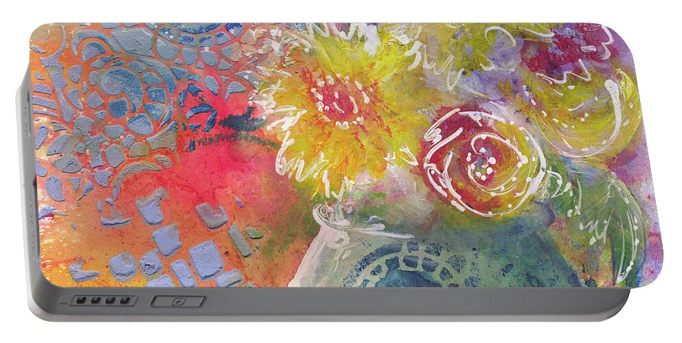 Mixed Media Portable Battery Charger featuring the mixed media Marabu Flowers 1 by Francine Dufour Jones