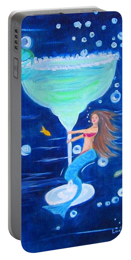 Cocktail Portable Battery Charger featuring the painting Margarita Mermaid by Linda Cabrera