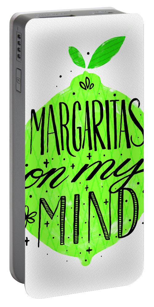 Lime Portable Battery Charger featuring the painting Margaritas on my Mind by Jen Montgomery