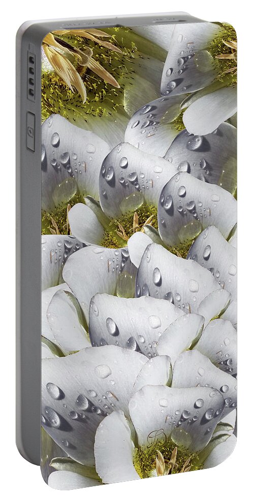 Mariposa Portable Battery Charger featuring the digital art Mariposa Morning Dewdrop Collage by Laura Davis