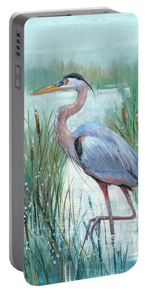 Coastal Portable Battery Charger featuring the painting Marsh Heron II by Tim Otoole