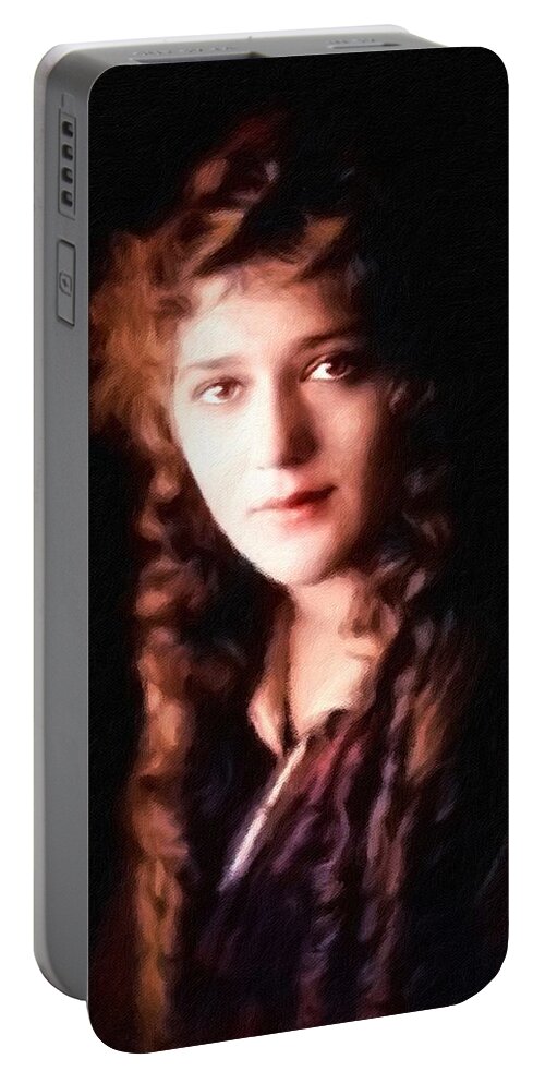 Mary Pickford Portable Battery Charger featuring the painting Mary Pickford, portrait by Vincent Monozlay
