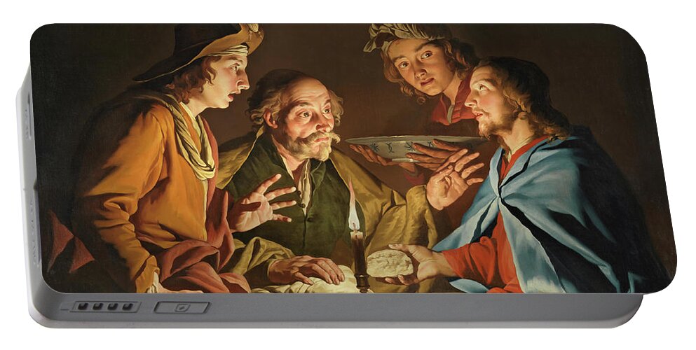 Canvas Portable Battery Charger featuring the painting Matthias Stom -Amersfoort, ca. 1600-Sicily or north Italy -?-, after 1652-. The Supper at Emmaus... by Matthias Stom -c 1600-despues 1652-