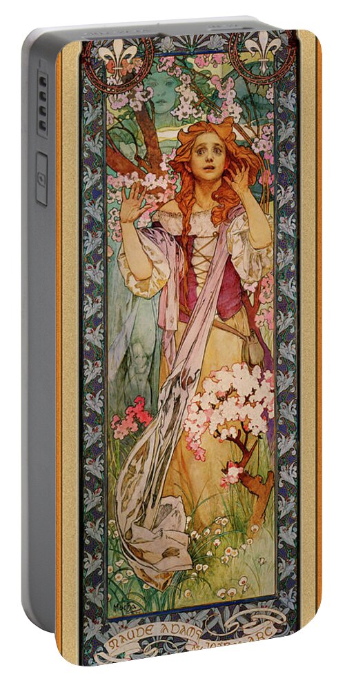 Maude Adams As Joan Of Arc Portable Battery Charger featuring the painting Maude Adams as Joan of Arc by Alphonse Mucha by Rolando Burbon