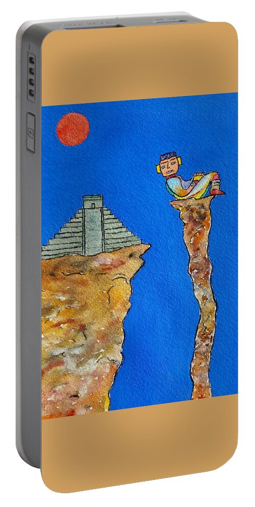 Watercolor Portable Battery Charger featuring the painting Mayan Sun Lore by John Klobucher