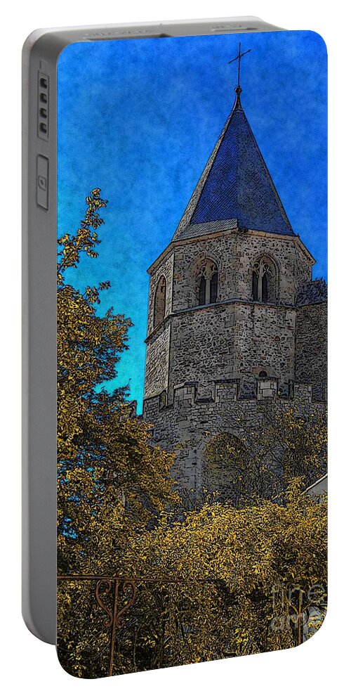 Angel Portable Battery Charger featuring the digital art Medieval Bell Tower 3 by Jean Bernard Roussilhe