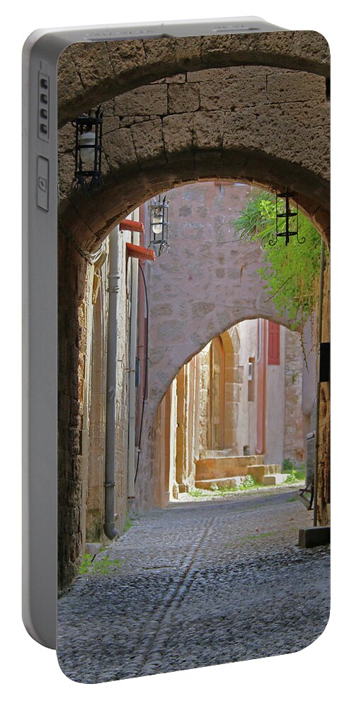 Greece Portable Battery Charger featuring the photograph Medieval City in Rhodes by M Kathleen Warren