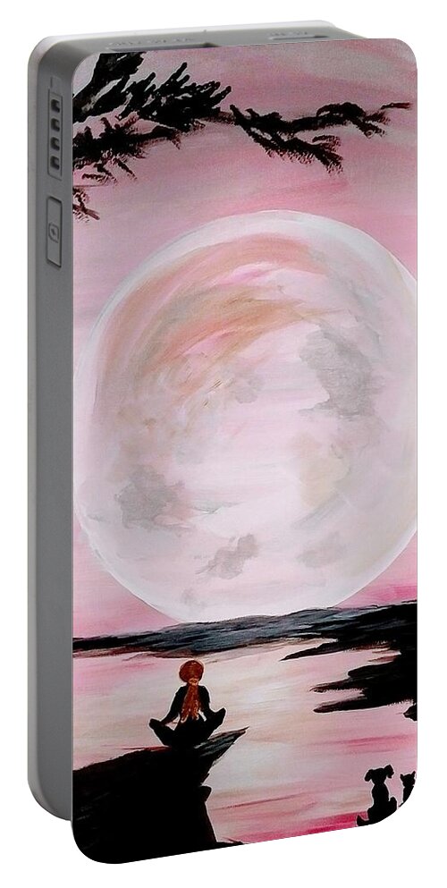 Moon Portable Battery Charger featuring the painting Meditation by Lynne McQueen