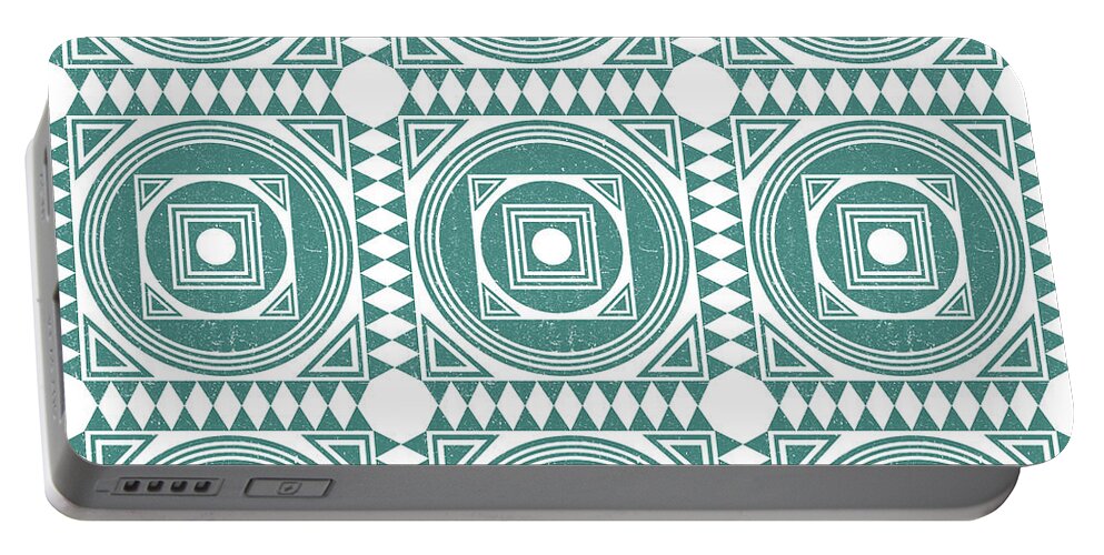 Mediterranean Pattern Portable Battery Charger featuring the photograph Mediterranean Pattern 4 - Tile Pattern Designs - Geometric - Teal - Ceramic Tile - Surface Pattern by Studio Grafiikka