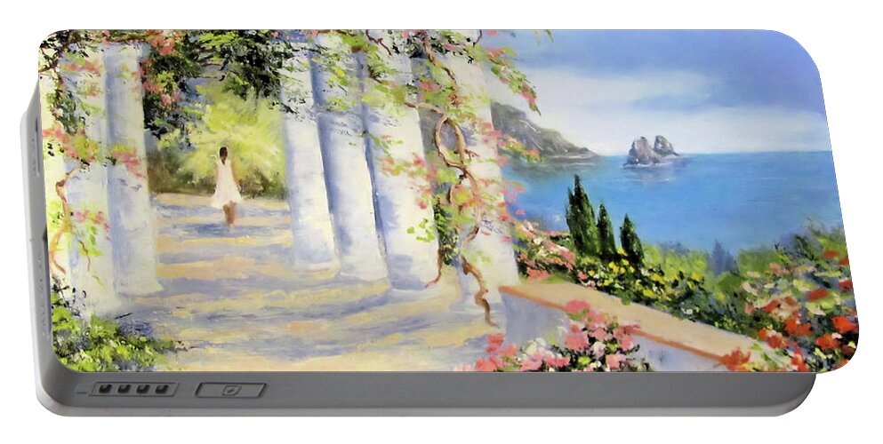 Flowers Portable Battery Charger featuring the painting Mediterranean Stroll by Joel Smith
