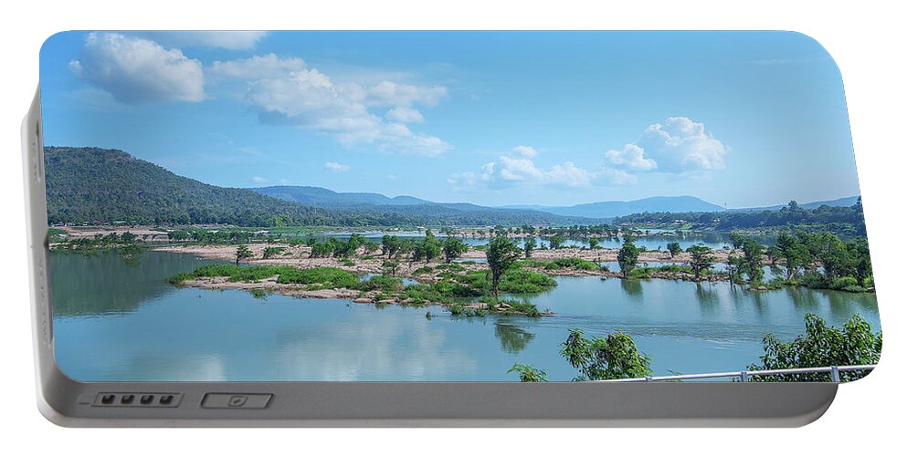 Scenic Portable Battery Charger featuring the photograph Mekong River and Laos in the Distance DTHU0988 by Gerry Gantt