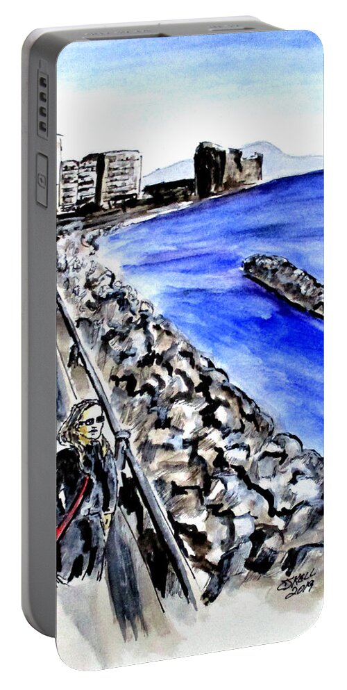Naples Italy Portable Battery Charger featuring the painting Mergellina Walk by Clyde J Kell