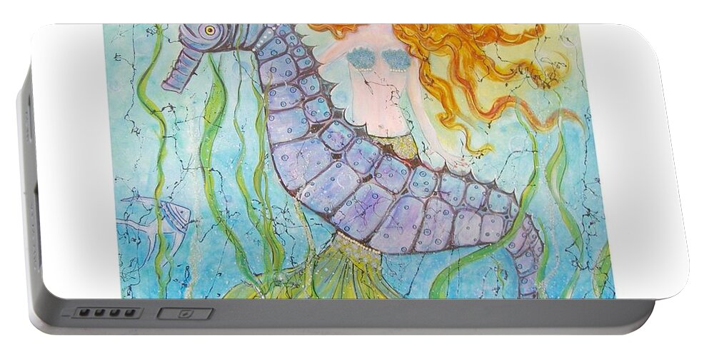Mermaid Portable Battery Charger featuring the painting Mermaid Fantasy by Midge Pippel