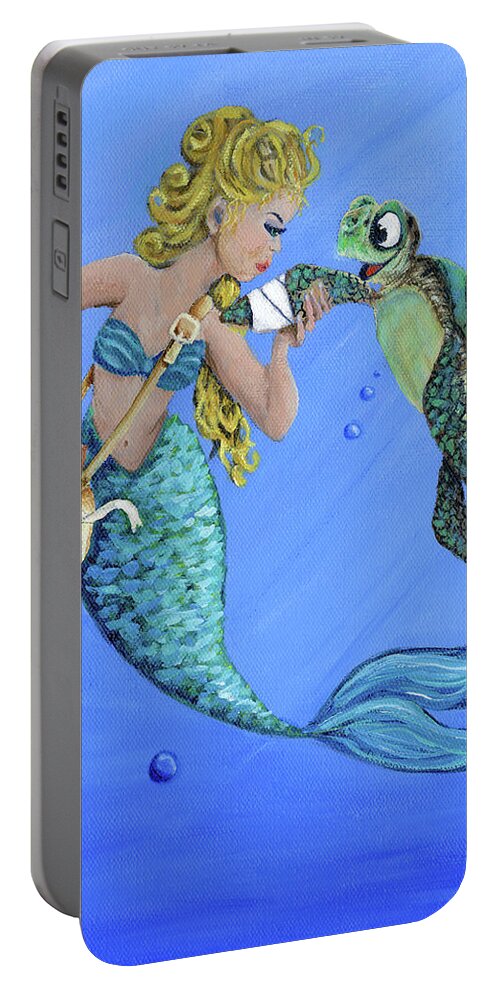Coastal Portable Battery Charger featuring the painting Mermaid Nurse by Donna Tucker