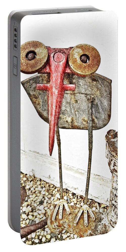 Art Portable Battery Charger featuring the digital art Metal Shovel Bird by Rebecca Langen