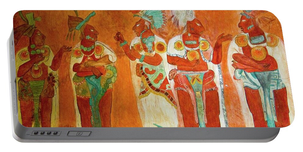 America Portable Battery Charger featuring the painting Mexico. National Museum of Antropology. Maya culture. Painting of Bonampak. by Album