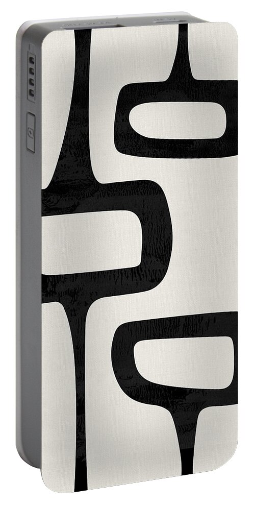 Black And White Portable Battery Charger featuring the mixed media Mid Century Abstract Shapes V by Naxart Studio