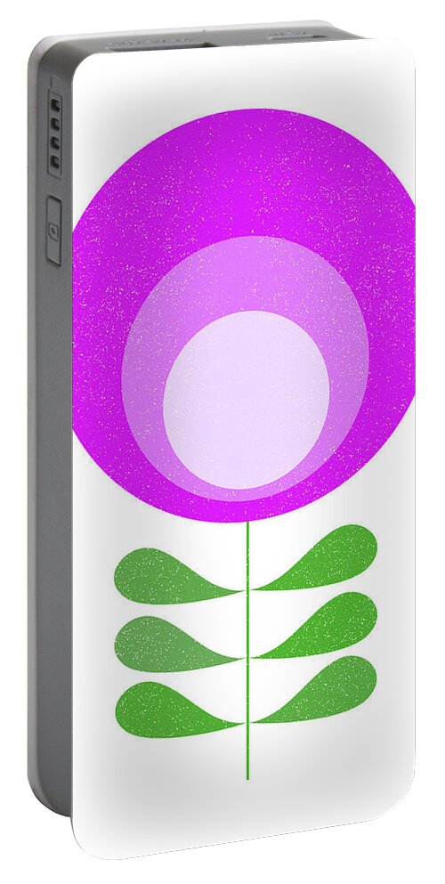 Mid Century Portable Battery Charger featuring the mixed media Mid Century Modern Purple Flower 3 by Naxart Studio
