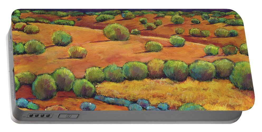 Contemporary Southwest Portable Battery Charger featuring the painting Midnight Sagebrush by Johnathan Harris