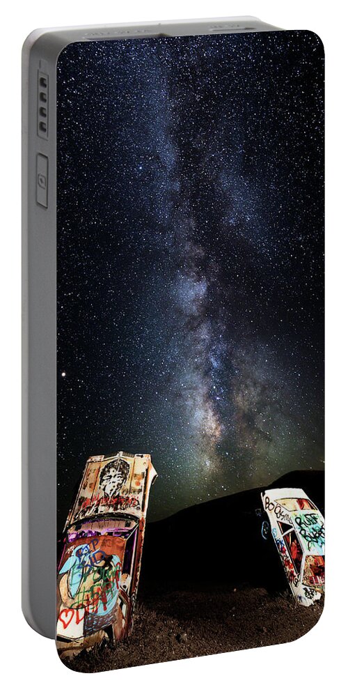 2018 Portable Battery Charger featuring the photograph Milky Way Over Mojave Desert Graffiti 1 by James Sage