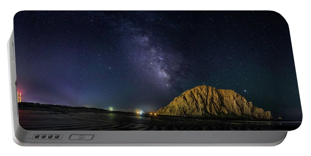 Morro Rock Portable Battery Charger featuring the photograph Milky Way over Morro Rock by Mike Long