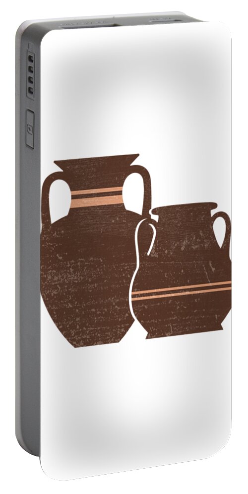 Abstract Portable Battery Charger featuring the mixed media Minimal Abstract Greek Pots 21 - Amphorae - Terracotta Series - Modern, Contemporary Print - Brown by Studio Grafiikka