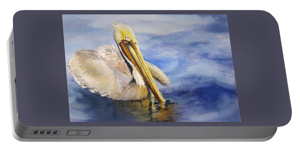 Pelican Portable Battery Charger featuring the painting Miss. Pelican by Bobby Walters