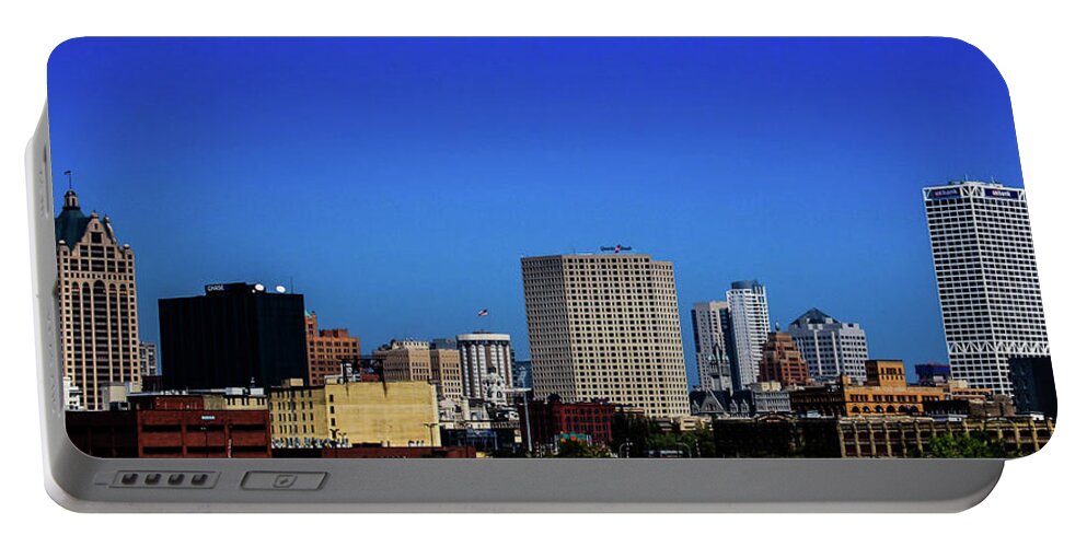 Skyline Portable Battery Charger featuring the photograph MKE Skyline by Michael Nowotny