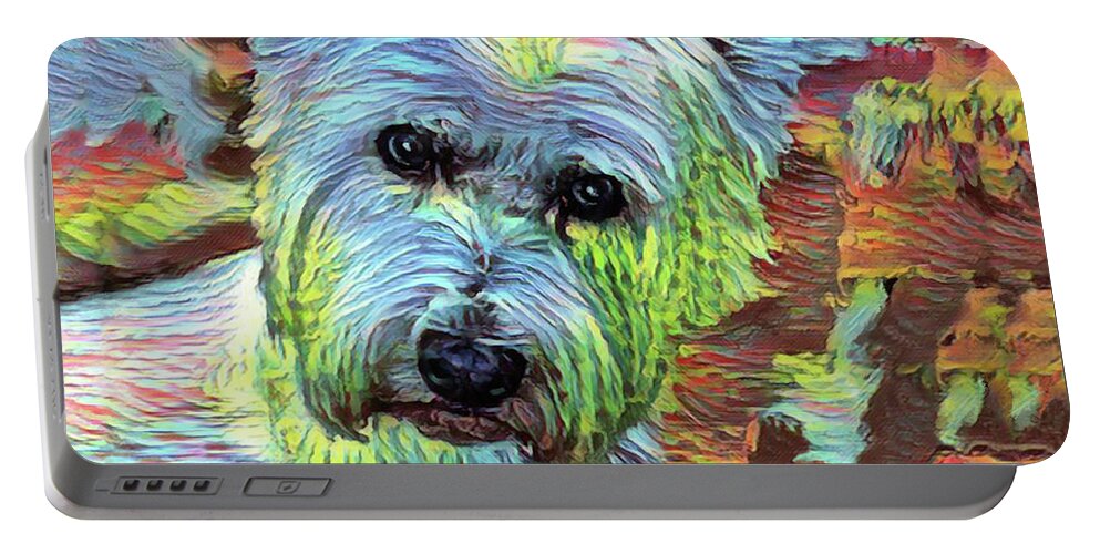 Westie Portable Battery Charger featuring the painting Modern Westie Portrait by Portraits By NC