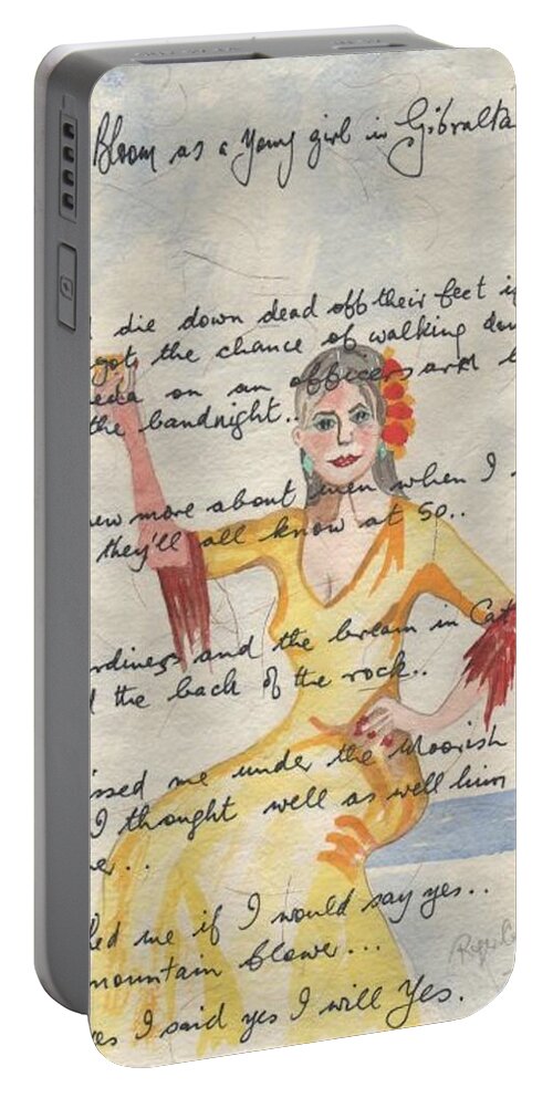 James Joyce Portable Battery Charger featuring the painting Molly Bloom As A Young Girl In Gibraltar by Roger Cummiskey