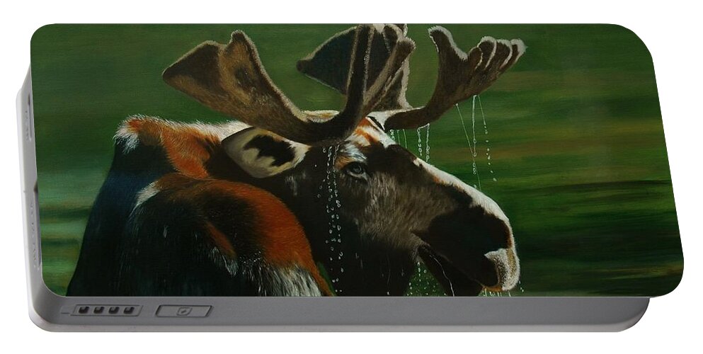 Moose Portable Battery Charger featuring the painting Monarque by Jean Yves Crispo