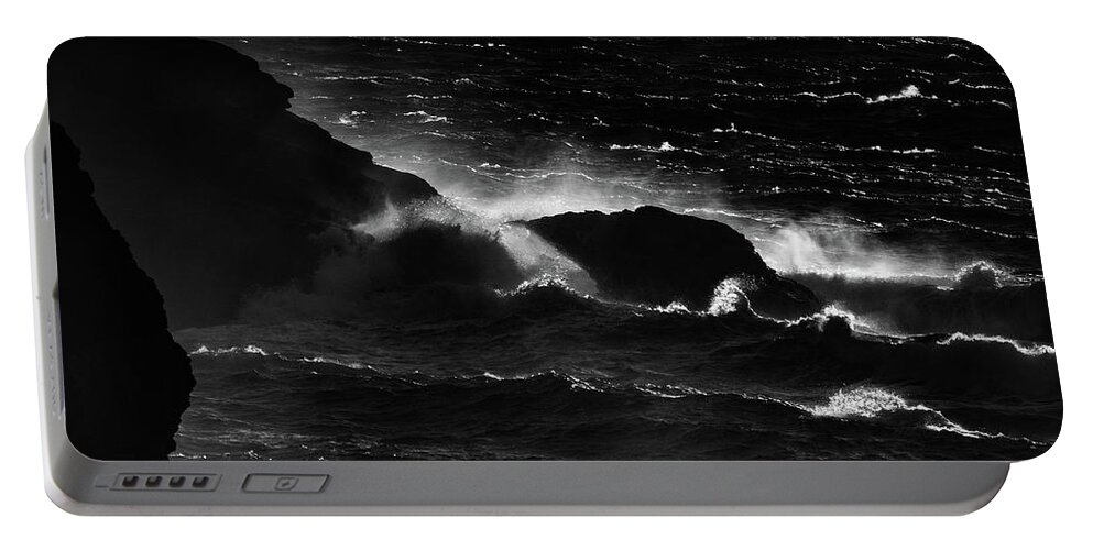 Waves Portable Battery Charger featuring the photograph Monochrome Cornish Waves by Mark Hunter