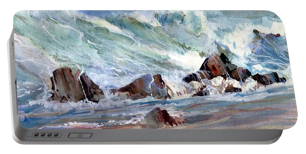 Visco Portable Battery Charger featuring the painting Monster Waves by P Anthony Visco
