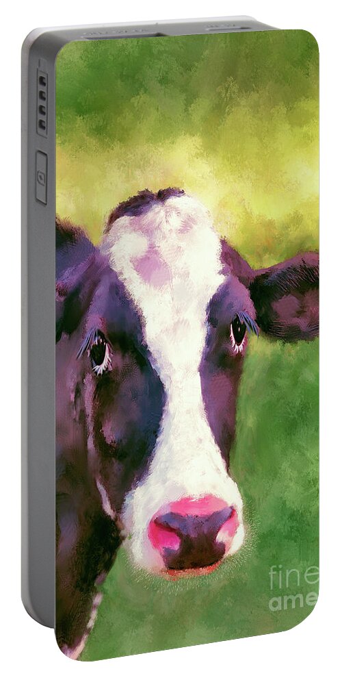 Animal Portable Battery Charger featuring the digital art Moo Cow by Lois Bryan