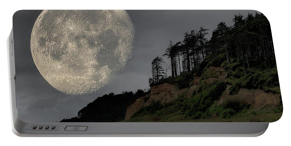 Moon Portable Battery Charger featuring the photograph Moon and Beach by Bob Cournoyer