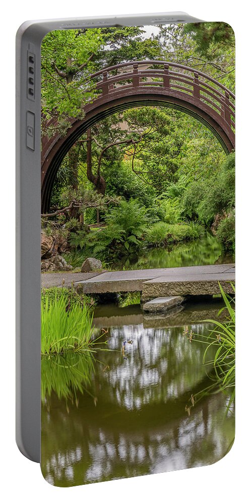 3scape Portable Battery Charger featuring the photograph Moon Bridge Vertical - Japanese Tea Garden by Adam Romanowicz