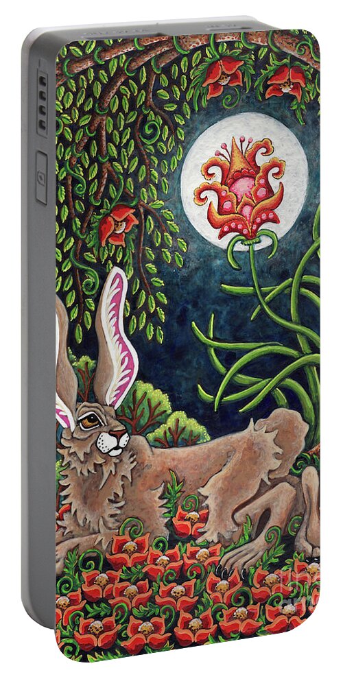 Hare Portable Battery Charger featuring the painting Moon Gazing Hare 2 by Amy E Fraser