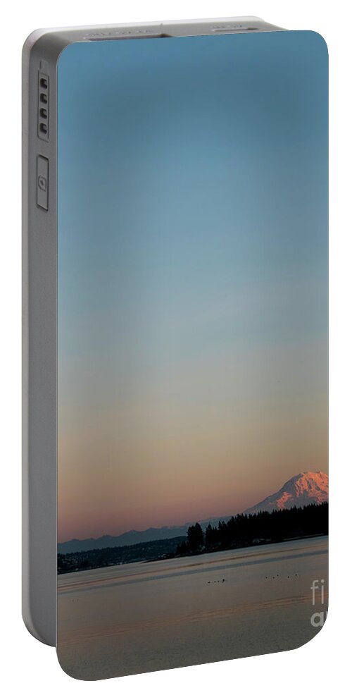 Wall Décor Portable Battery Charger featuring the photograph Moon Over Rainier by Chuck Flewelling