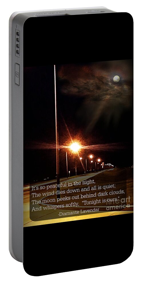 Moonlight Portable Battery Charger featuring the mixed media Moonlight Walk Poem by Diamante Lavendar