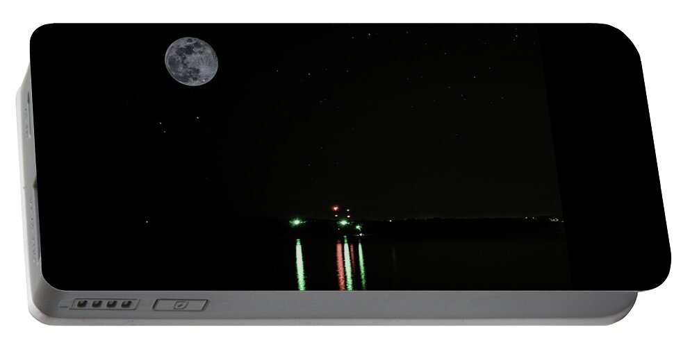 Moonlit Portable Battery Charger featuring the photograph Moonlit Medina Lake San Antonio TX 8364C by Ricardos Creations