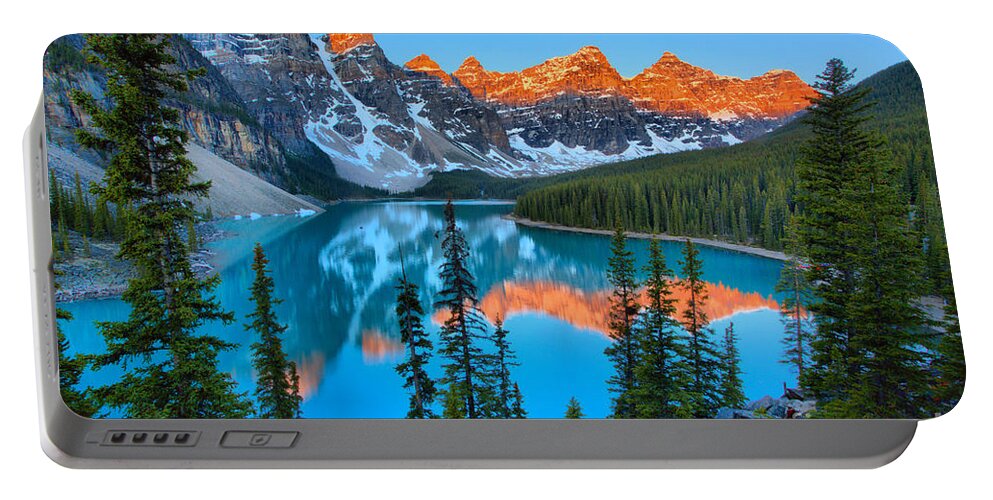 Moraine Lake Portable Battery Charger featuring the photograph Moraine Lake Spring 2019 Sunrise by Adam Jewell