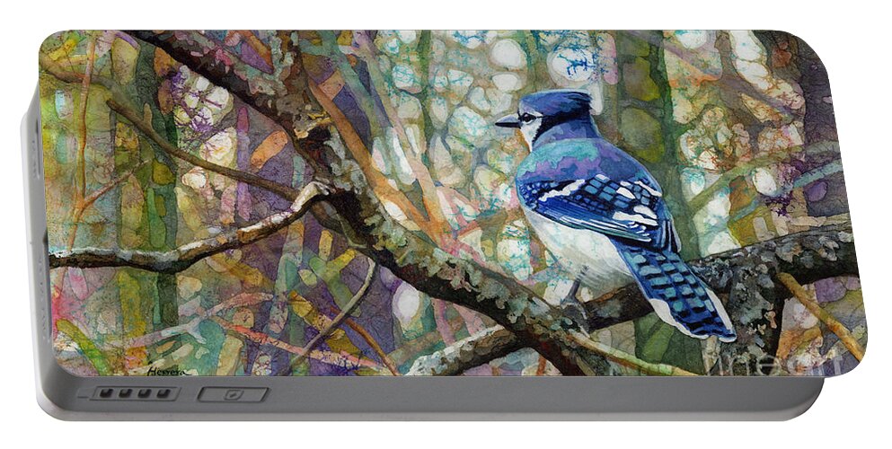 Blue Jay Portable Battery Charger featuring the painting Morning Forest by Hailey E Herrera