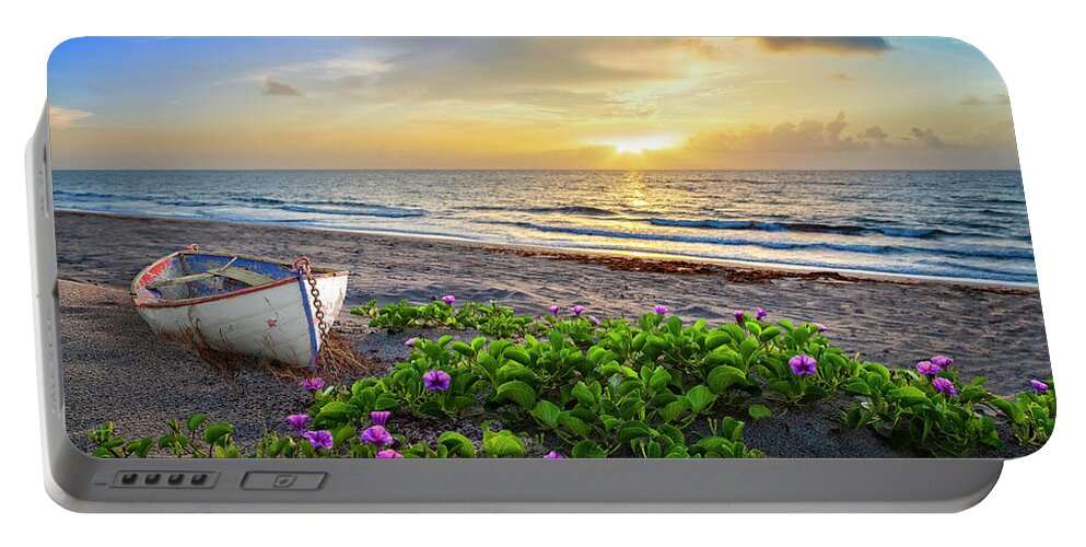 Boats Portable Battery Charger featuring the photograph Morning Glory at the Beach by Debra and Dave Vanderlaan