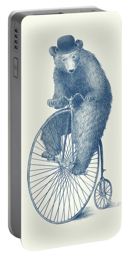 Bear Portable Battery Charger featuring the drawing Morning Ride by Eric Fan